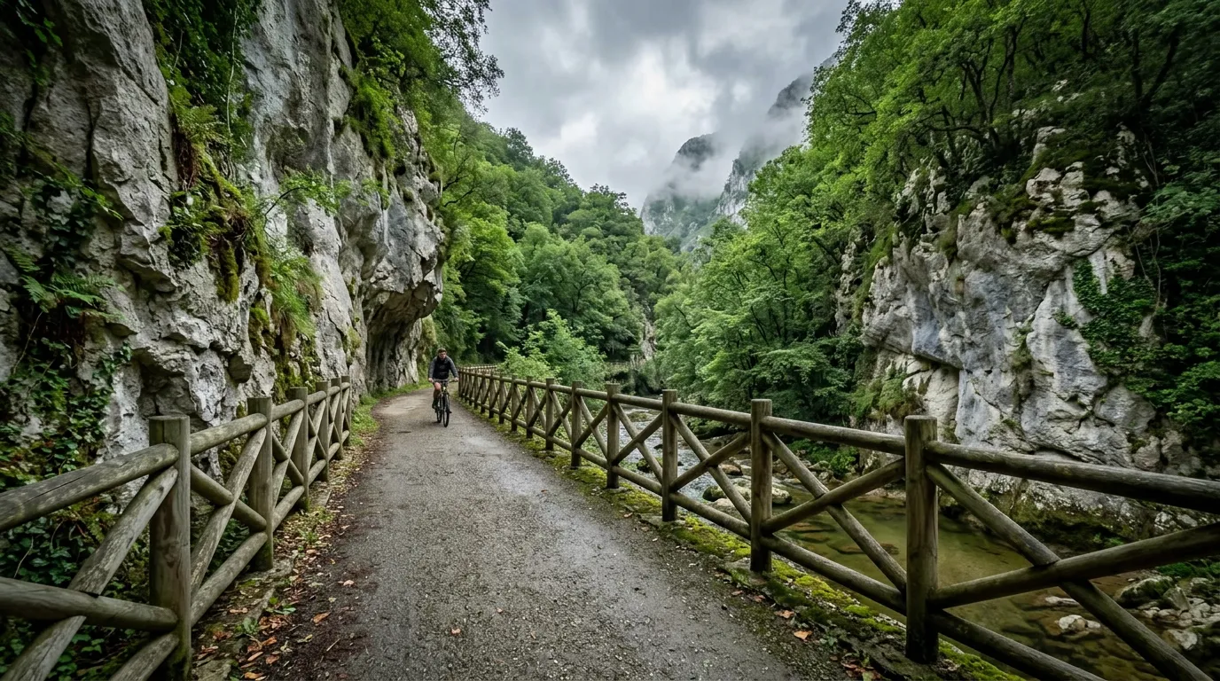 Vista del desfiladero de la Senda del Oso con acantilados de caliza